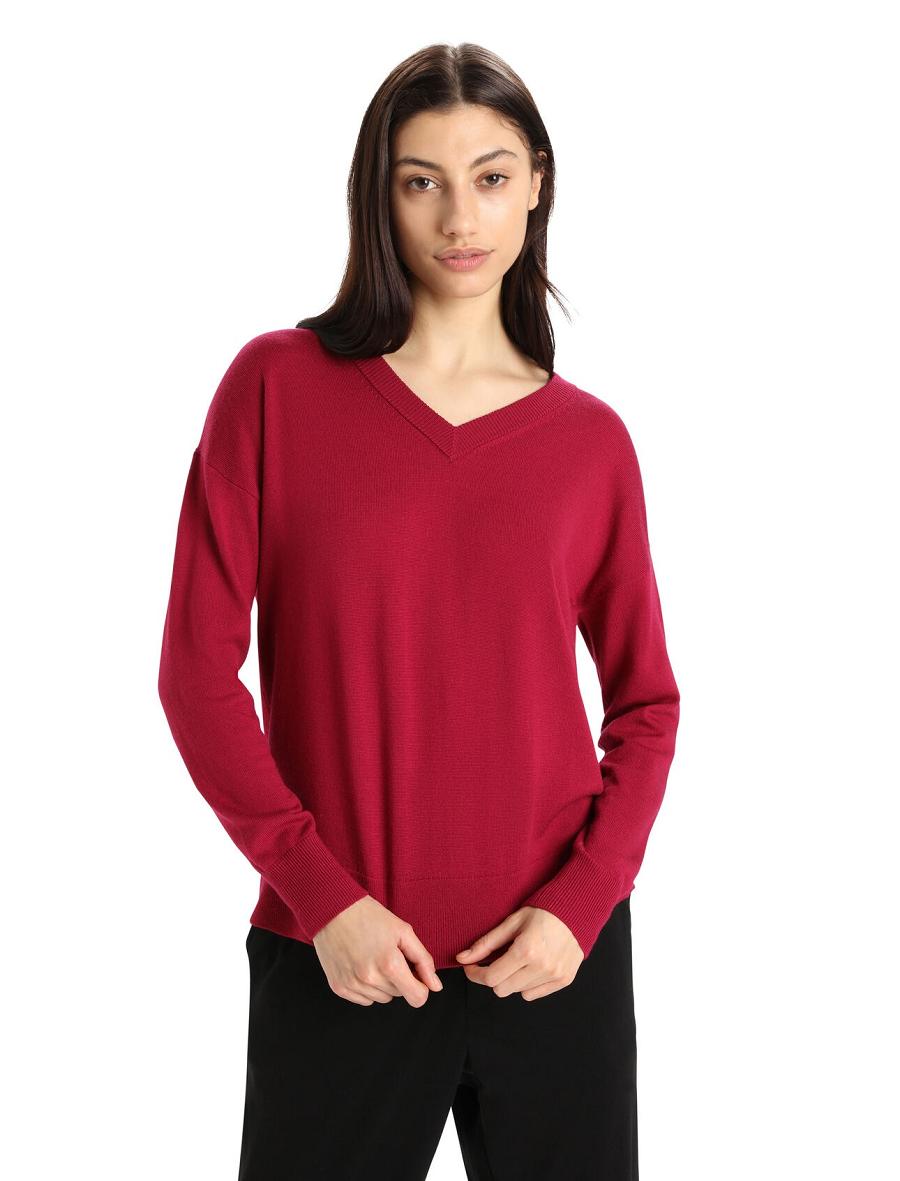 Icebreaker Merino Shearer V Neck Női Pulóverek Rózsaszín | HU 1628MQZA